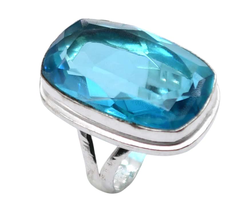 Blue Topaz Gemstone Ethnic Handmade Antique Design Ring US Size-7.5 Z 122