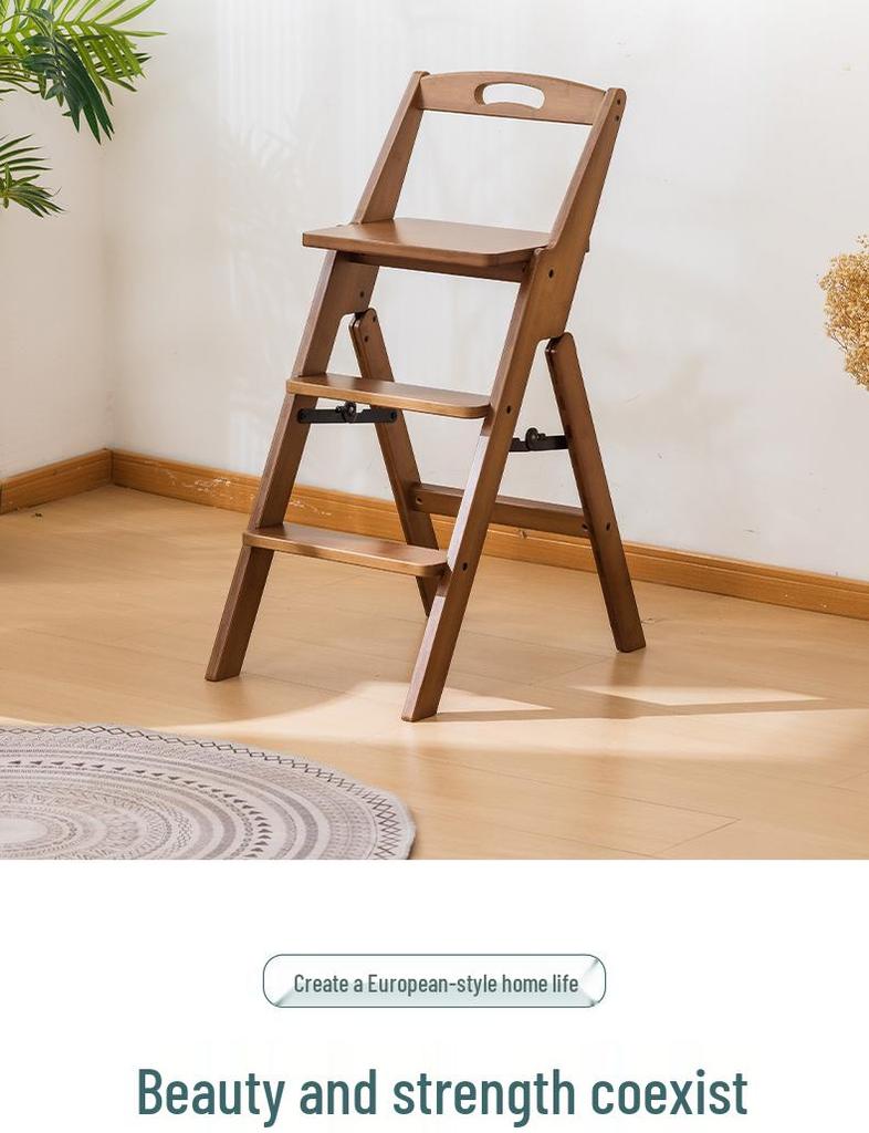 Faltbarer Bambus-Trittschemel mit Rückenlehne - Tragbarer Dual-Use Küchen-Kletterhocker