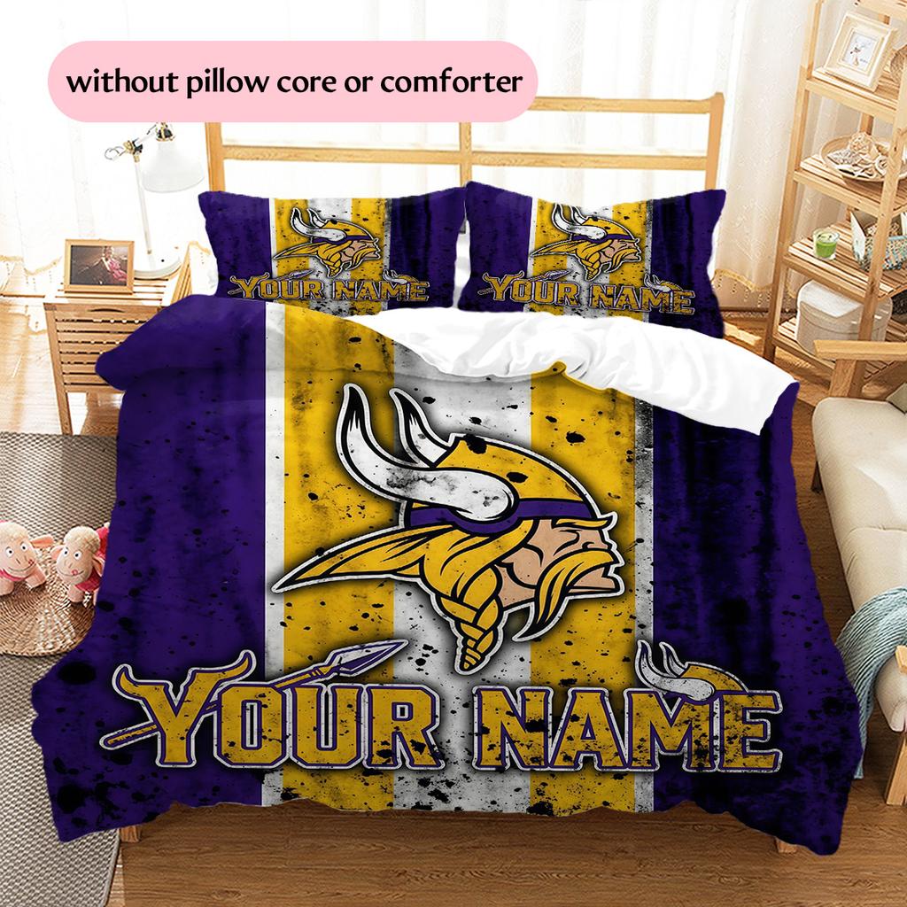 Custom Name Minnesota Vikings2 Pattern Bedding Quilt Set  Home Decoration  Gift (1 * duvet cover + 2 * pillowcase  without core)