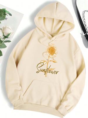Blooming Beautiful Sunflowers Print Woman Hoody Solid Color Crewneck  Pullover Sport Trendy Women Clothing Breathable Loose Top