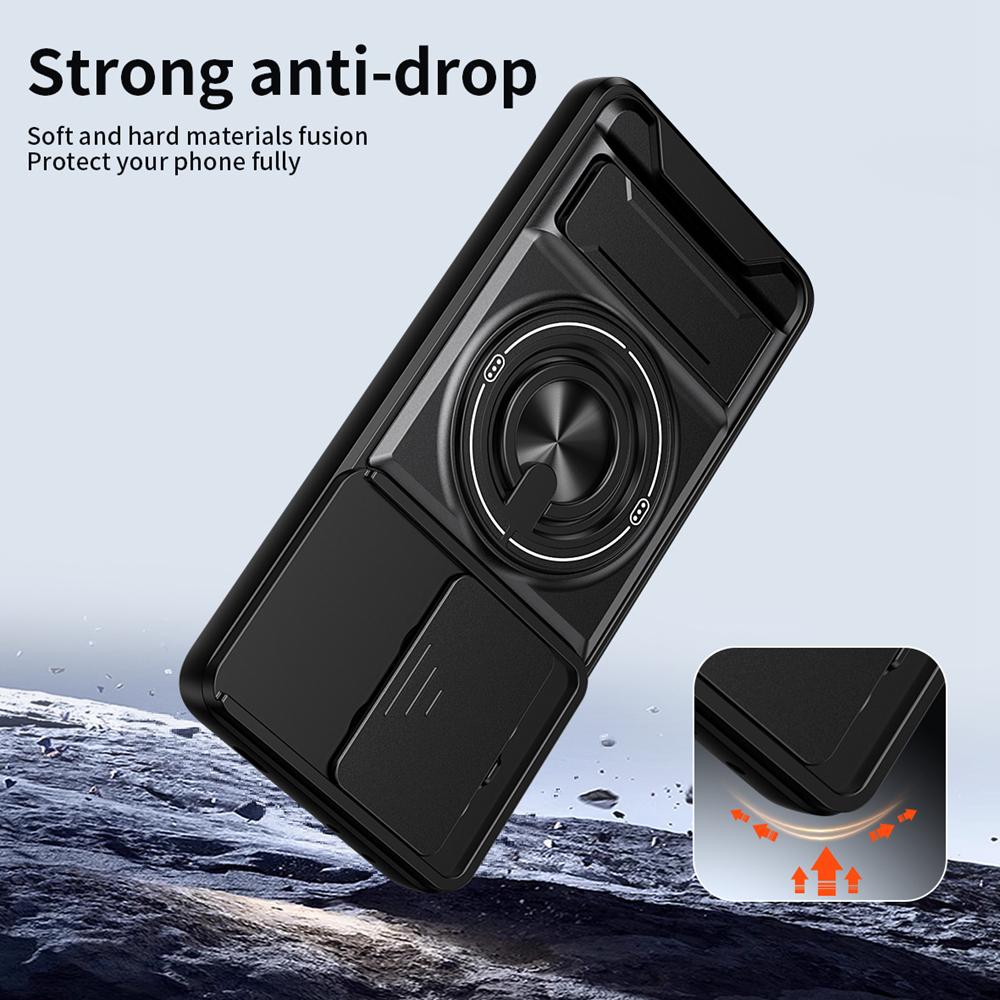 KEYSION Magnetic Phone Case for Xiaomi POCO X6 Pro 5G Slide Camera Lens Protection Upright Kickstand Ring Shockproof Back Cover