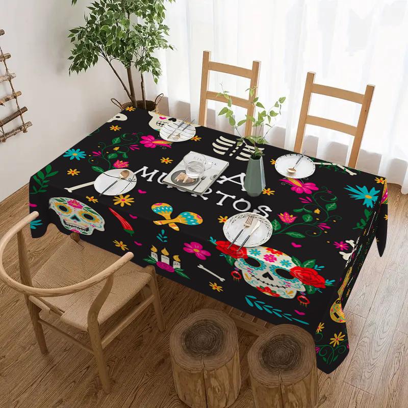 JIT + 1pc polyester tablecloth, Halloween tablecloth, Mexican traditional tablecloth, skull tableclothzyc