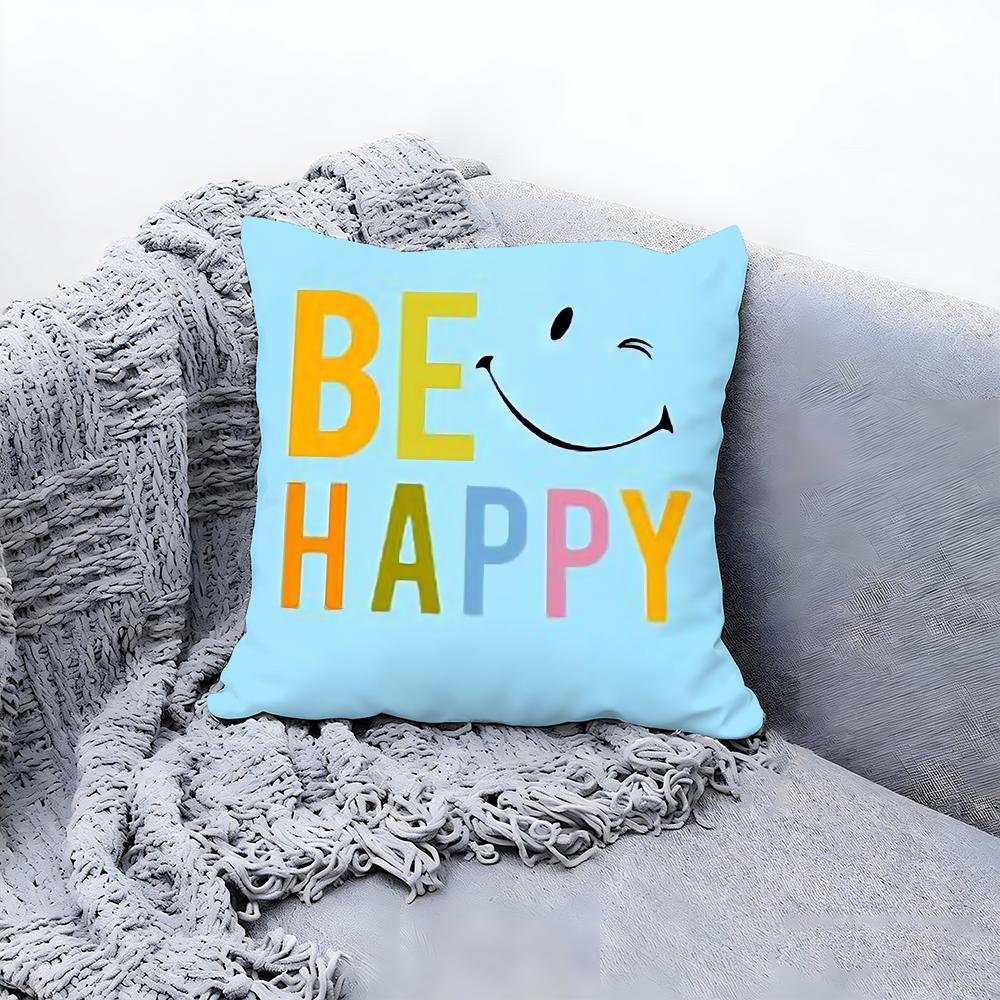 Joyful Happy Cushion Cover Premium Comfort Reversible Pillow Cove Two In One Design for Any Room Car Interior