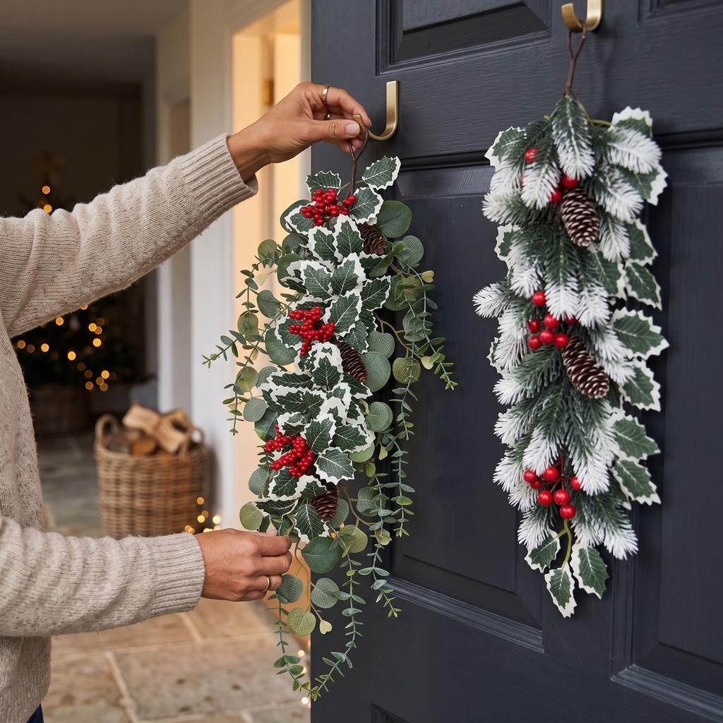 Artificial Christmas Wall Hanging for Home Entryway Window Festive Holiday Decor