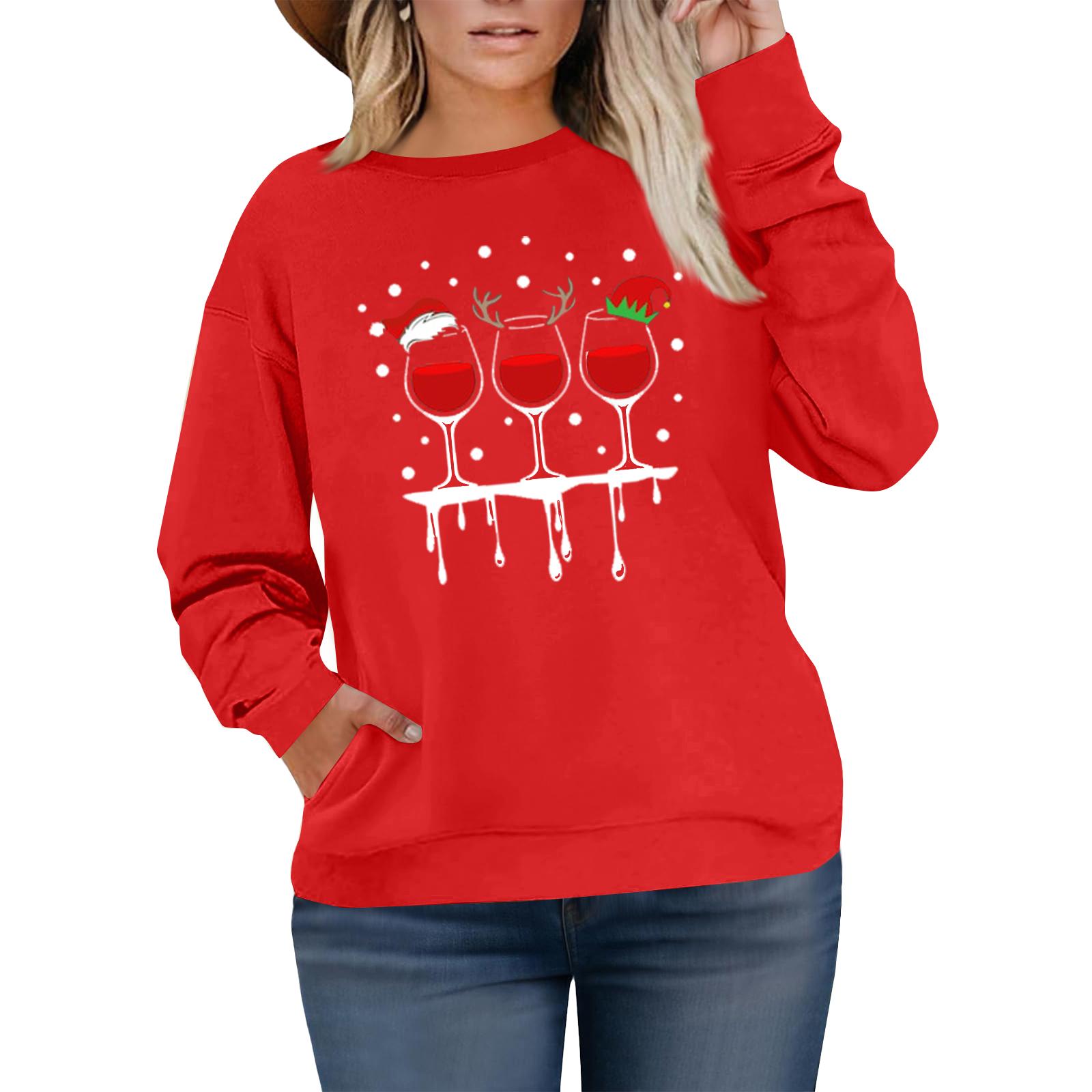 

Женский модный повседневный пуловер большого размера с длинным рукавом и принтом XXXXL красный