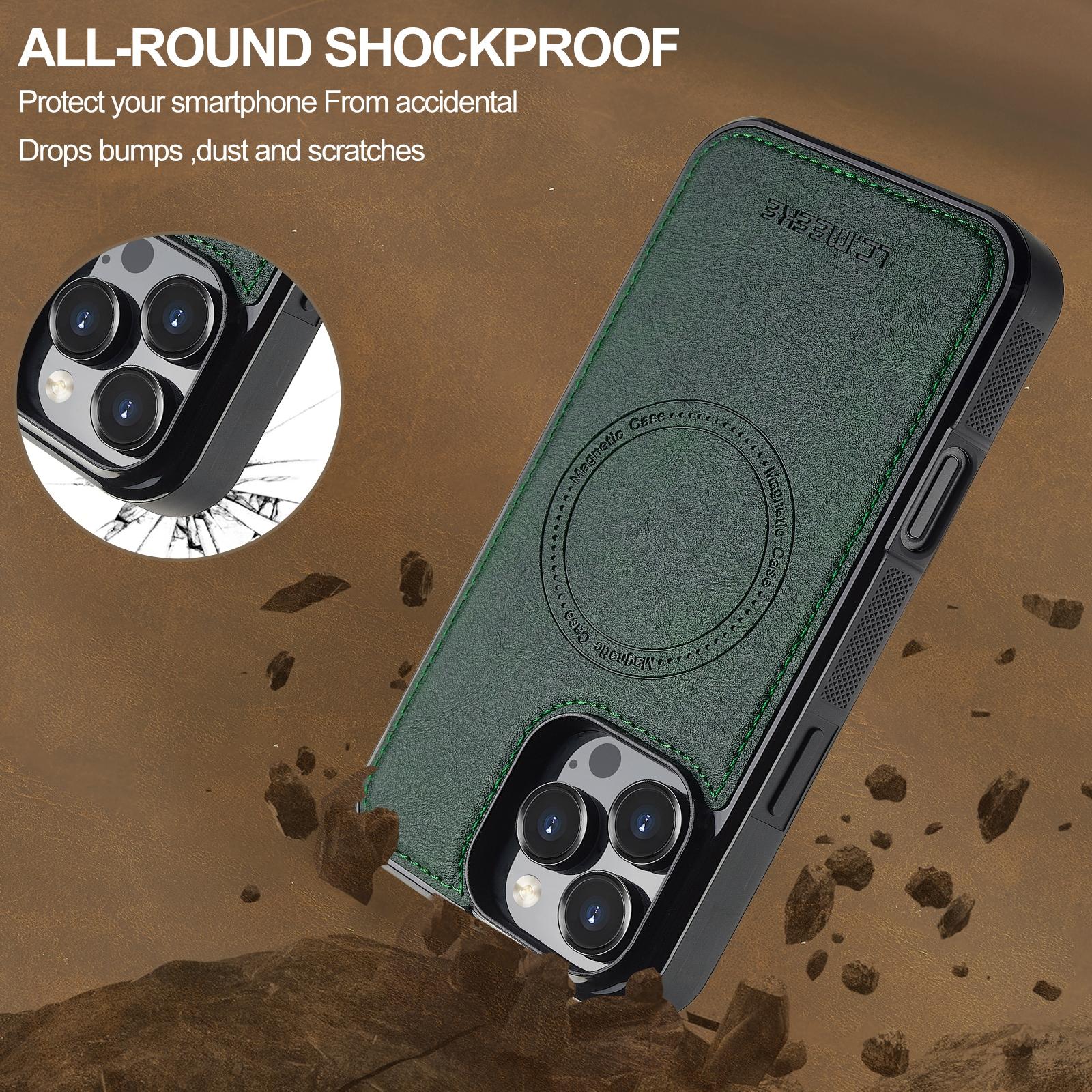 

For iPhone 16 Pro Max Magnetic Case Compatible with MagSafe Leather+TPU Back Cover Brown