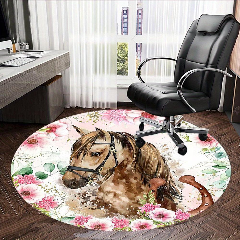 Horse With Floral Pattern Fashion Rug Nonslip Carpet Floor Mat Office Chair Mat Design For Office Decor Home Living Room Bedroom Giftt40