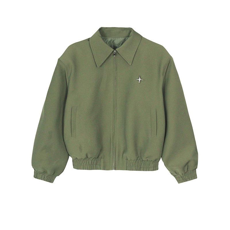 Giacca da Uomo Versatile con Distintivo a Stella e Collo a Polo: Ispirazione Europea e Americana, Stile Motociclistico Casual