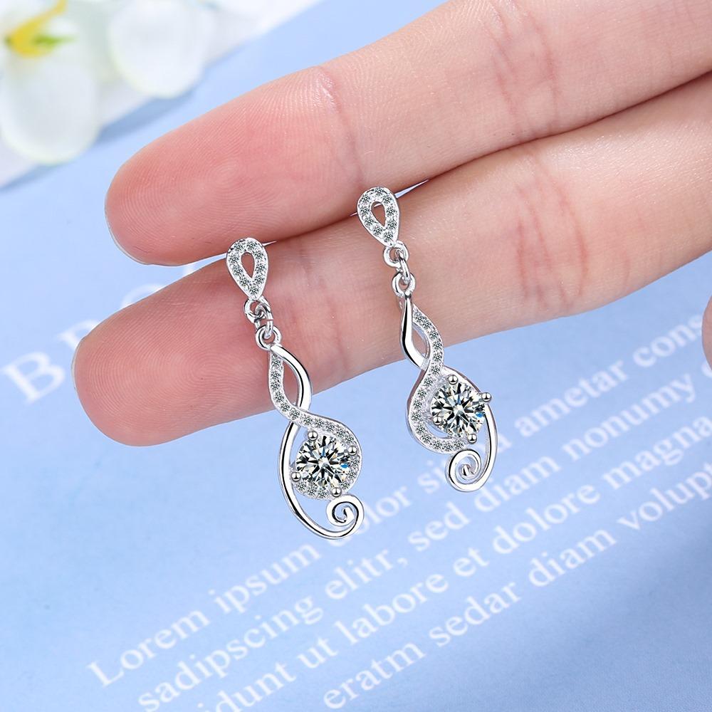 Orecchini a Pendente Forma di Nota in Argento Sterling con Zirconi Rotondi, Orecchini da Matrimonio e Festa, Regalo Gioiello