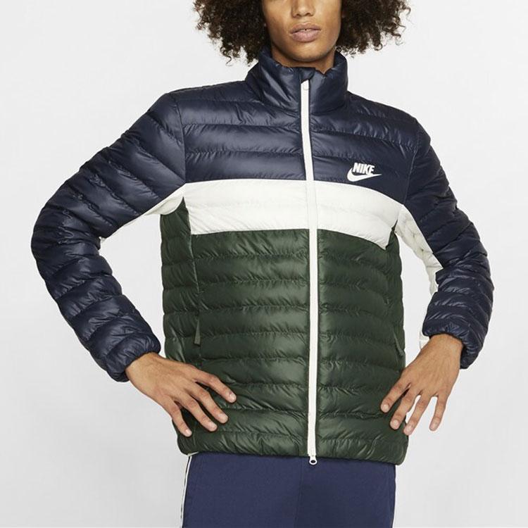 Nike Sport Casual Stand Collar Warm-Up Cotton Jacket Men Outerwear Blue Green BV4686-451