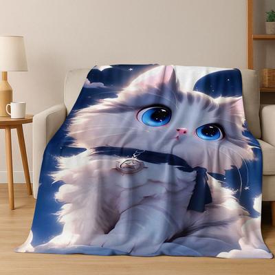 2026 New Cute Cat Kitten Meow Cartoon Flannel Blanket,Cozy Soft Throw Blanket for Home Bedroom Bed Sofa Picnic Cover Kids Gift