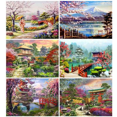 5D DIY Diamond Embroidery Landscape House Mosaic Sale Japanese Diamond Painting Cherry Blossoms Cross Stitch Home Decor