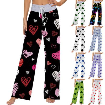 Kadın Modası Günlük Rahat Pijama Altı Baskılı İpli Geniş Paça Pantolon