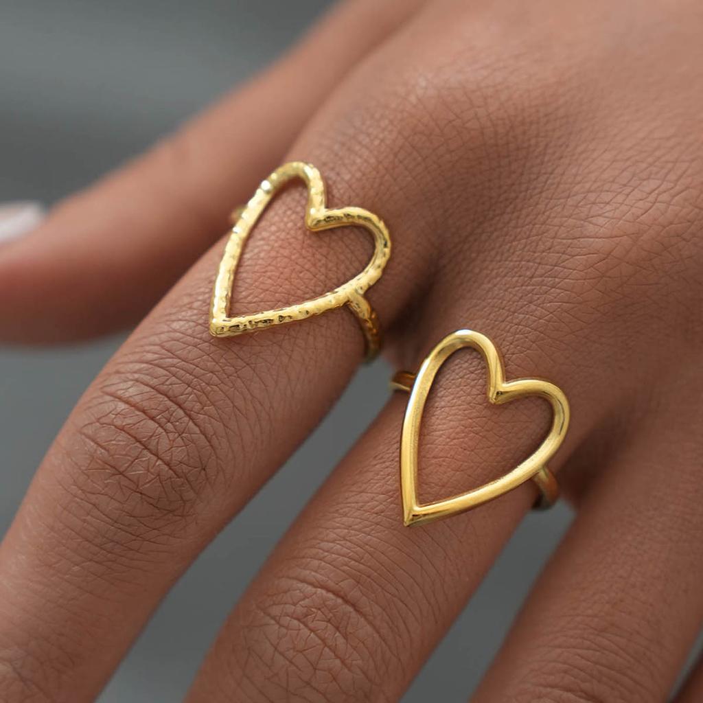 Gold Color Stainless Steel Heart Ring Women Metal Finger Hollow Ring Waterproof Jewelry Girlfriend Gift Bijoux Femme Anillos