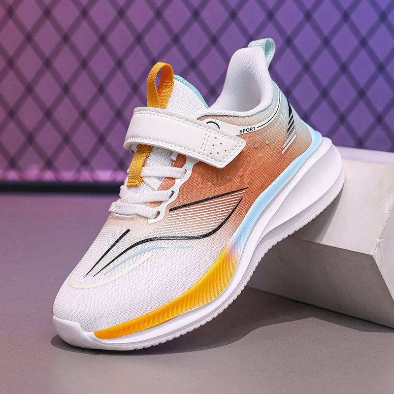 Children's Sports Shoes Spring New Mesh Boys Velcro Casual Shoes Lightweight Shock Absorption Girls Students Running Shoes