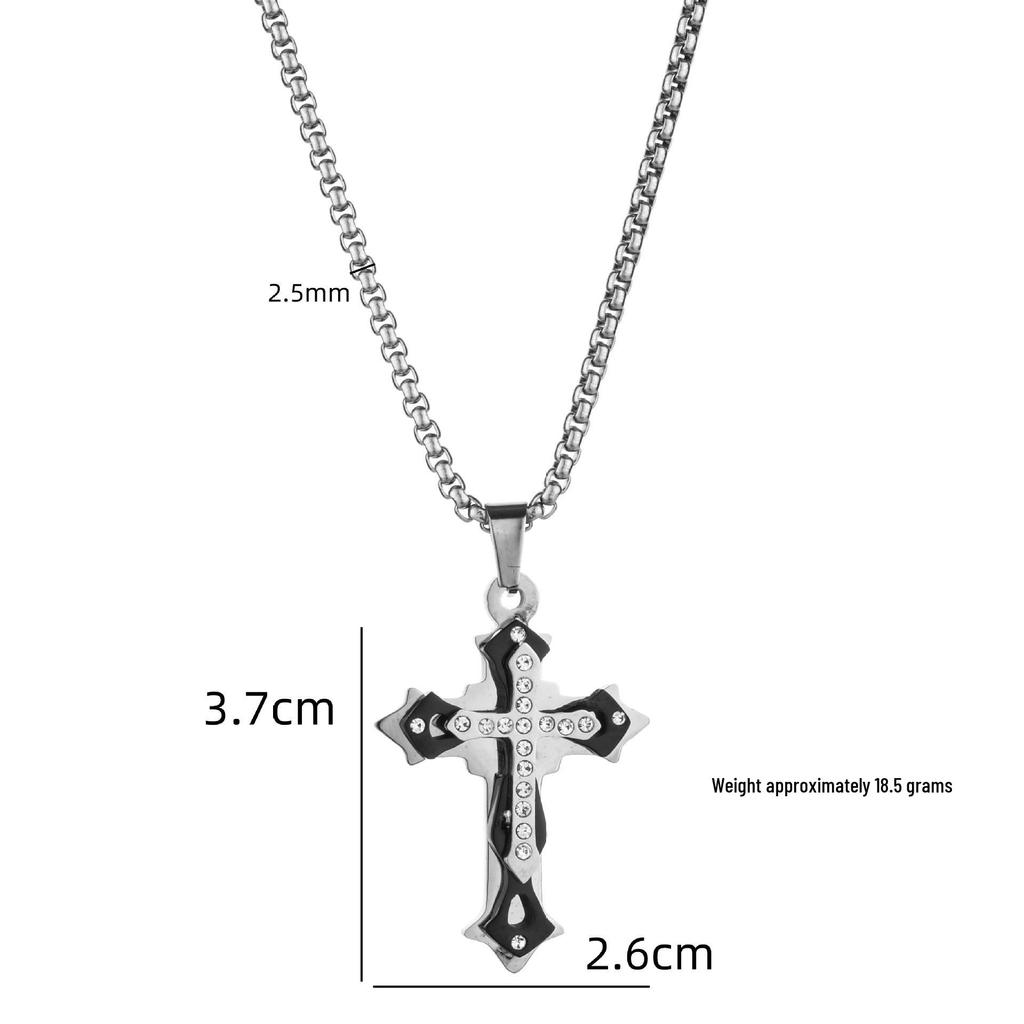 European & American High-End Stainless Steel Street Style Cross Necklace with Trendy Cool Letter Hollow Tag
