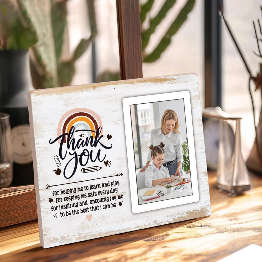 Teacher Appreciation Gifts for Teacher Mentor Tutor Coach Picture Frame with "Thank You for Helping Me Grow" Quote, Wooden Photo Frame for Retirement
