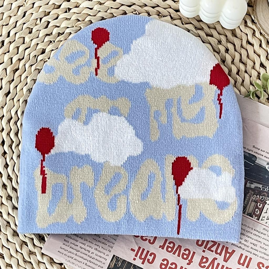 

Cozy Acrylic Beanie With Cloud Design For Autumn Cold Weather And Casual Outfits LightBlue