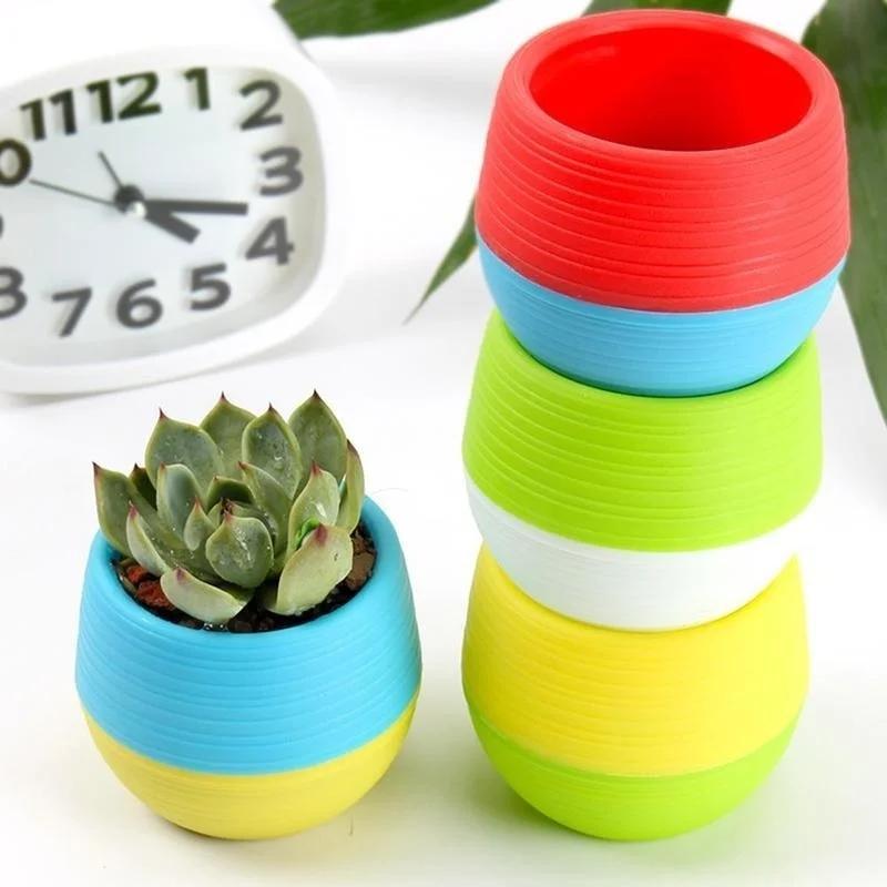 1PC Creative Eco-friendly Colourful Mini Round Plastic Plant Flower Pot Garden Home Office Decor Planter Outdoor Garden Supplies