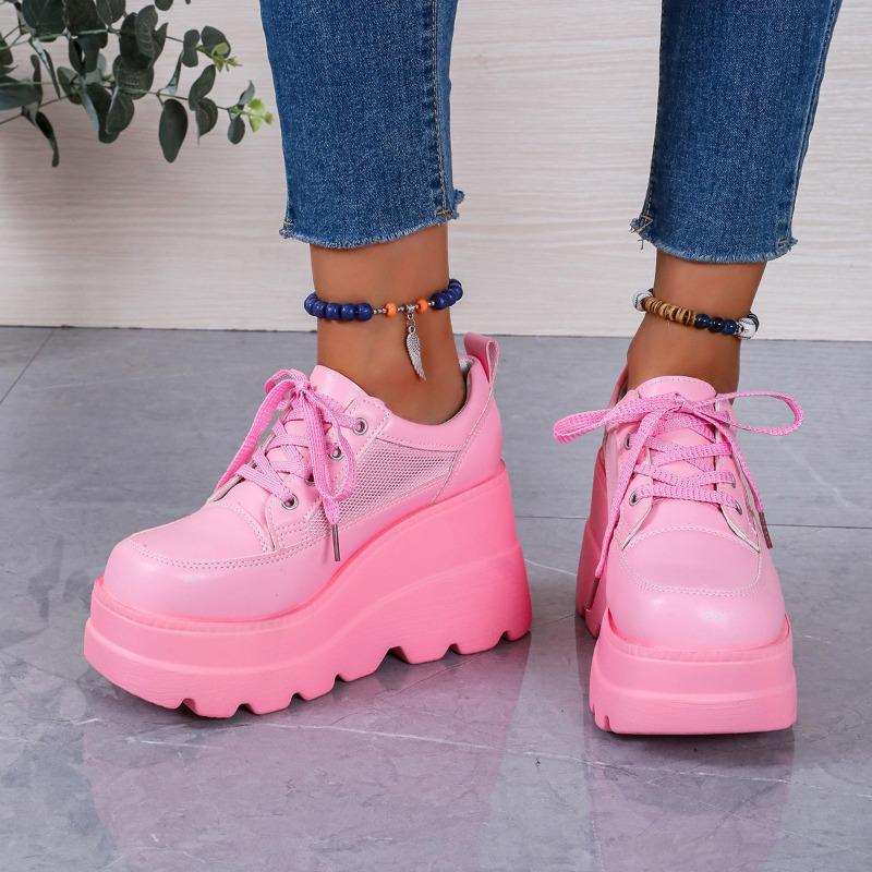 Damen Chunky Sneaker Rosa Damenschuhe Outdoor Skateboard Schuhe Sommer Komfort Schnürschuhe Damen Sneaker Keilabsatz Damen Schuhe