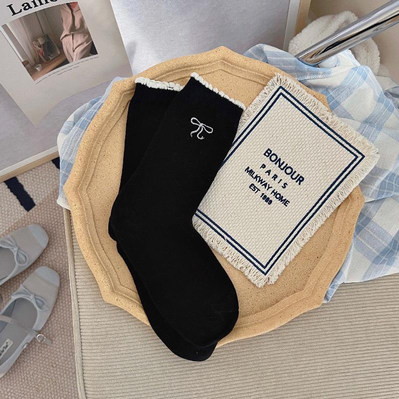 

Silver Embroidered Bow-knotted Lace Stockings, Non-stretch Pile Stockings, Breathable Cotton Mid-calf Socks, Ballet-style Gray Socks, Children s Size 1 pair чорний