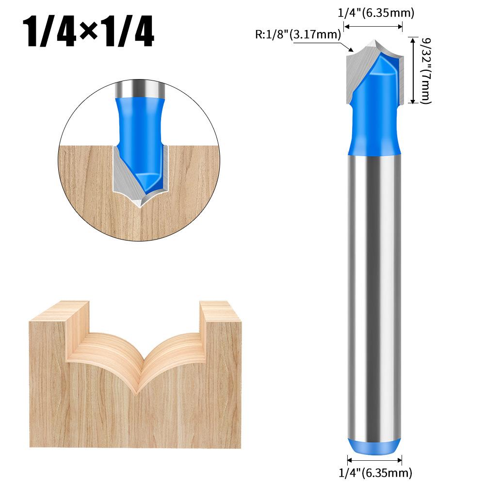 Holzbearbeitung Spitzdüse Schnitzmesser Trimmmaschine Linienmesser, Invertiertes Bogenmesser, Abrundfräser 1/2 Griff 1/4 Griff