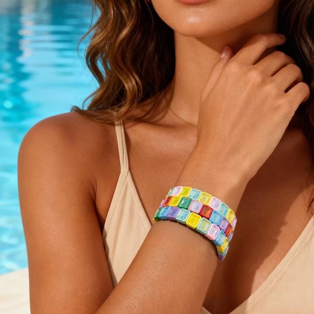 Elastic Zirconia Enamel Bangle Colorful Macaron-colored Bracelet Women Rainbow Beaded Bracelets