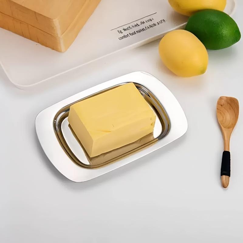1SET Stainless Steel Butter Box with Lid, Rectangular Butter Box, Cheese Box, Pastry Tray, Bread Box, Snack Storage Plate