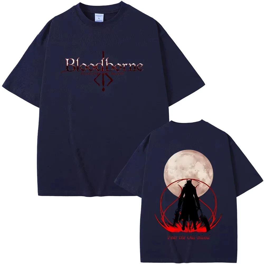 Bloodborne Horror Hunter Ancient Blood Graphic TShirt Unisex Retro Cotton Casual Top Mens Streetwear Loose Crew Neck Short