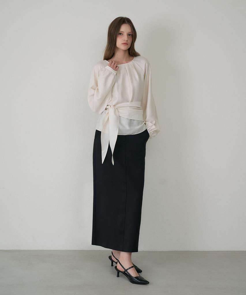 DEHEVE Wool Waist Drape Blouse [Cream]
