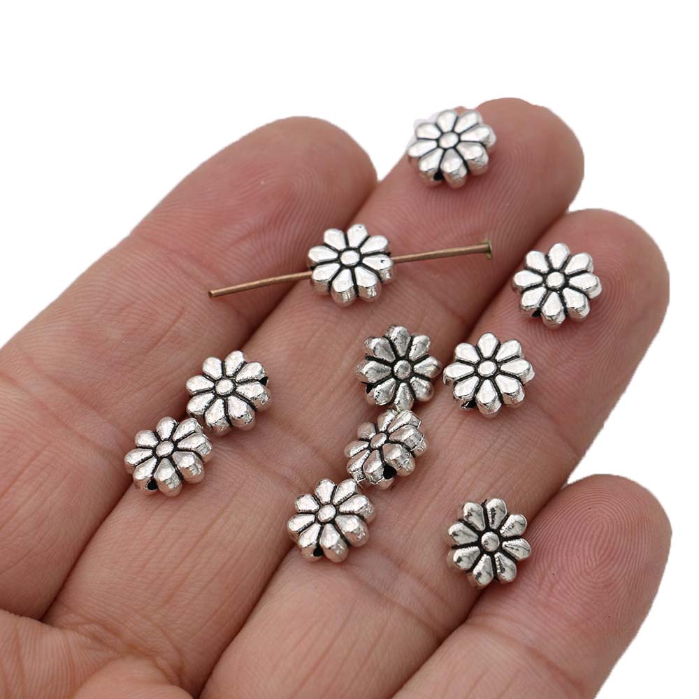20Pcs 9Mm Silver Plated Flower Loose Spacer Beads For Jewelry Making Beaded Bracelet Necklace Accessories Diy