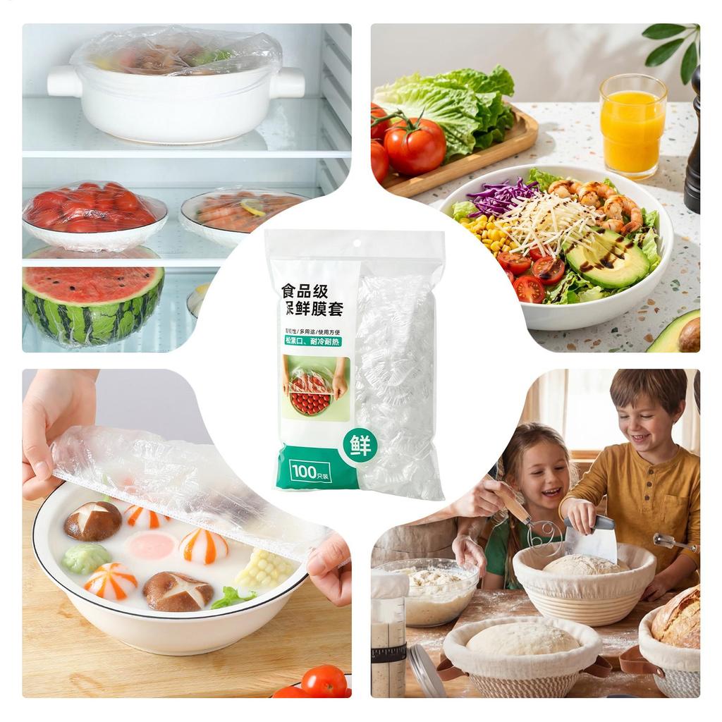 100pcs PE Airtight Reusable Elastic Food Covers Bowl Wrap for Sourdough Fruit Dough Leftover Home Outdoor Meal Prep Bowl Cover