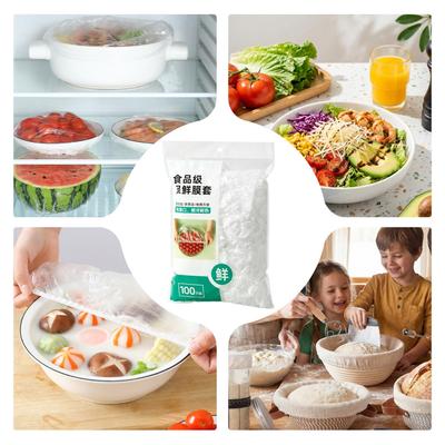 100pcs PE Airtight Reusable Elastic Food Covers Bowl Wrap for Sourdough Fruit Dough Leftover Home Outdoor Meal Prep Bowl Cover