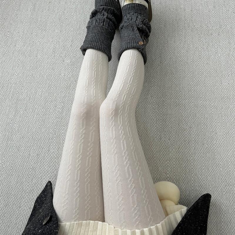 150g Autumn Winter Vertical Striped Tights Women Vintage Thermal Light Slimming Simple Versatile Pantyhose Underwear Leggings