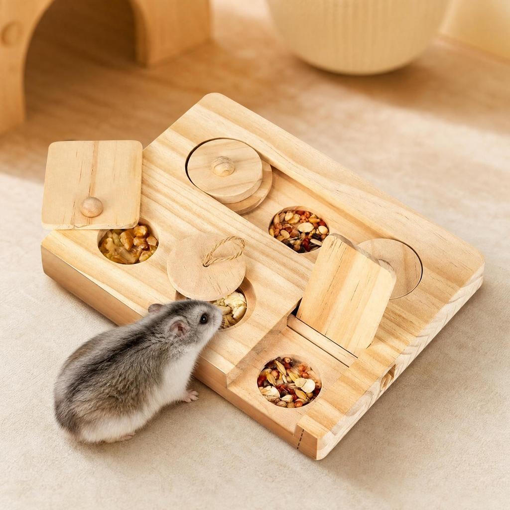 Wooden Hamster Foraging Tray Boredom Breaker Small Pet Toy Smooth Edges