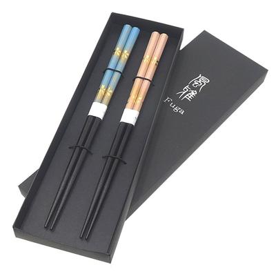 Elegant Golden Cherry Blossom and Mist Pattern Chopsticks for Gift Boxed In a Black Octagonal Haze Gold Cherry Blossom Dishwasher Wakasa Made In
