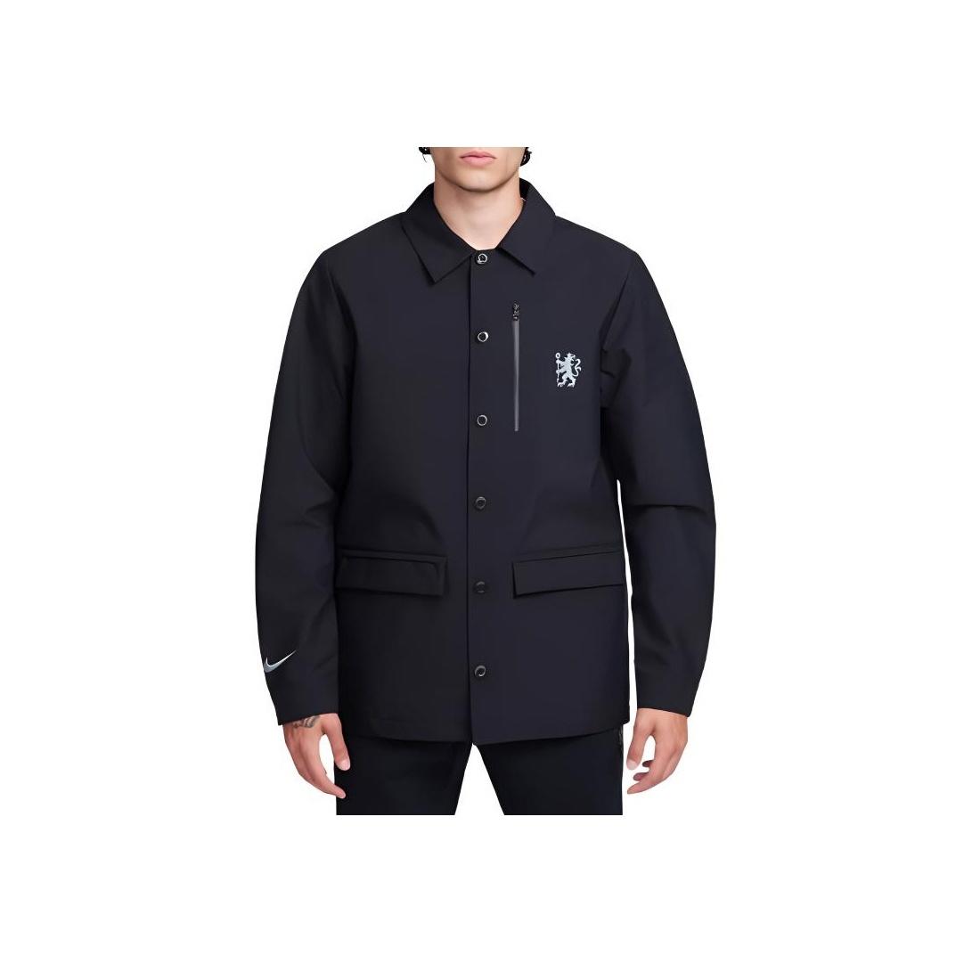 

Nike Storm-FIT Челси ФК. Ветрозащитная повседневная удобная универсальная куртка-поло с длинным рукавом для активного отдыха Мужские куртки черного цвета FB2144-010 XXL