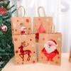 Christmas Candy Gift Box with Handle Kraft Paper Cookie Snack Packing Bags Santa Claus Snowflake Pattern Xmas Gifts Packaging
