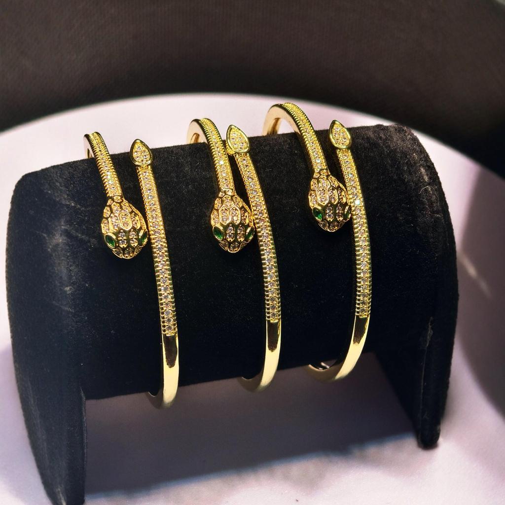 Luxurious European & American Style Zirconia Snake Bracelet - Elegant Open Cuff, Versatile High-End Fashion Accessory