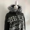 Gotyckie kurtki Harajuku Y2k Amerykańskie vintage Czarne bluzy ze sztucznego futra Kobiety Z nadrukiem liter