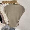2026 Spring Summer Ice Silk Knit T-Shirt Half High Neck Waist Slimming Unique Design Slim Fit Short Sleeve Inner Tops