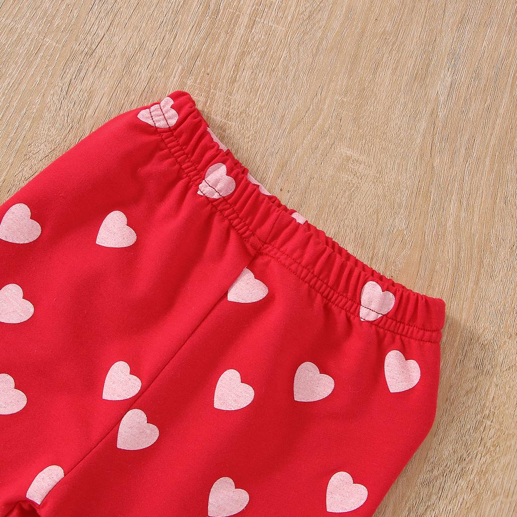 Baby Girls Autumn Outfit Sets White Long Sleeve Letter Print Romper + Heart Print Flared Pants + Headband