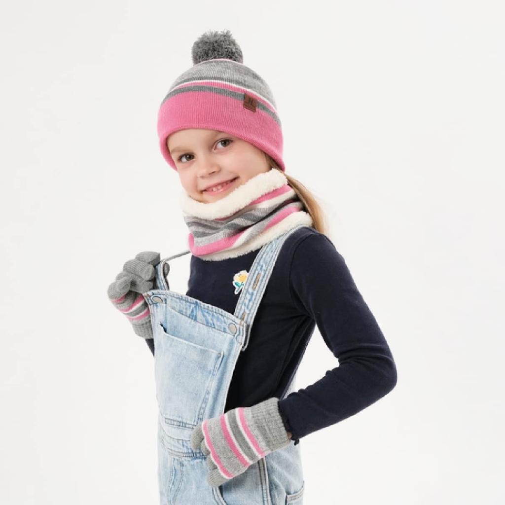 TRIWONDER Knit Neck and Gloves Set for Boys and Perfect for Outdoor and Travel Fleece 3-Piece Cap, Warmer, Girls, Winter, Skiing, Snowboarding,