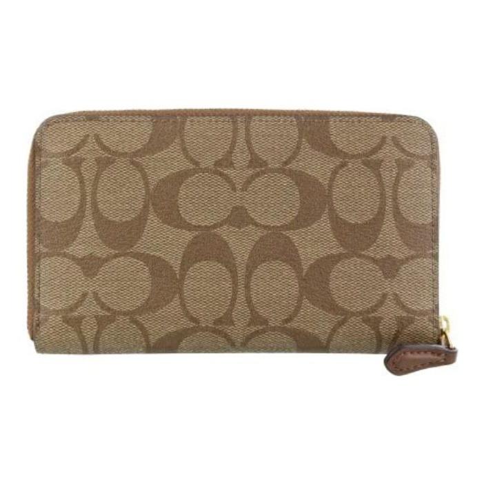 Coach Zip Around 17 Classic Monogram Coated Canvas Coin Purse ID Card Holder Wallet Women Wallet Khaki 88913-IME74
