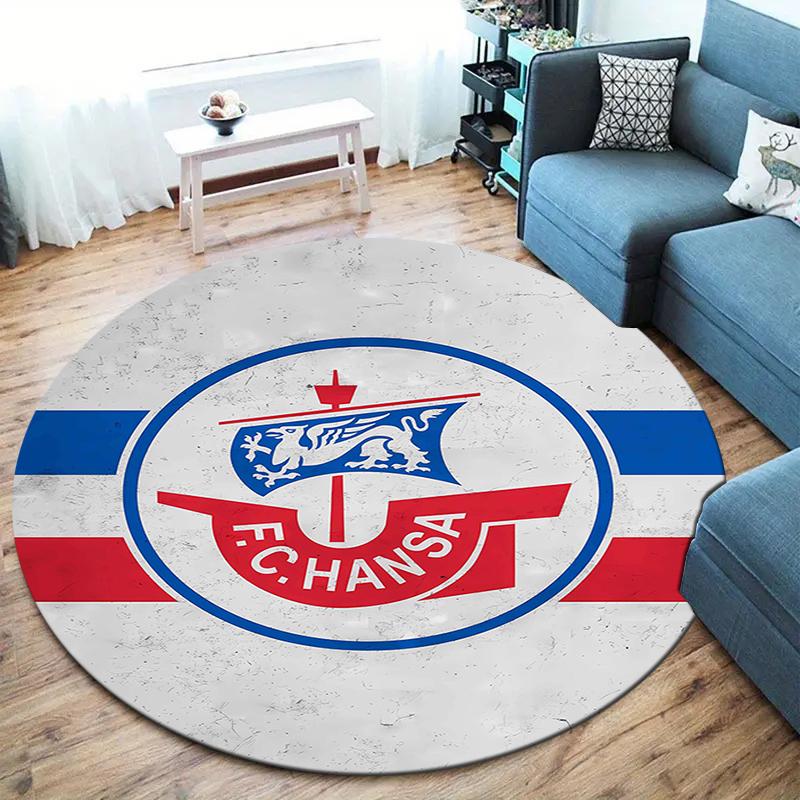 Kulatý koberec FC Hansa Rostock, Koberec do obývacího pokoje, ložnice, k pohovce, herny, Dekorace, Protiskluzová podložka