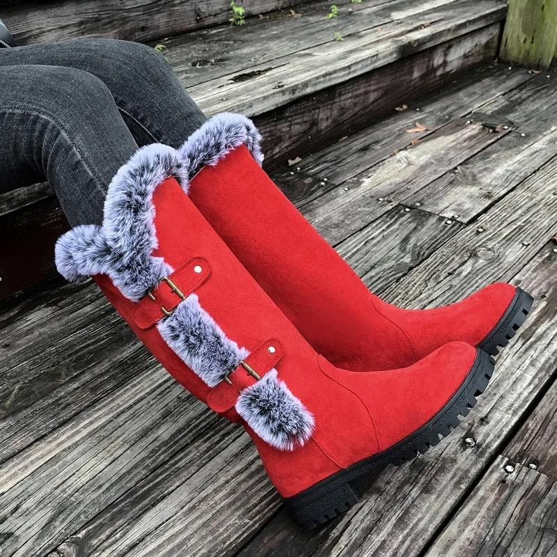Women Snow Boots Fashion Mid-calf Cotton Shoes Thicken Plush Warm Winter Boots for Women Suede Cotton Boots Botas Invierno Mujer