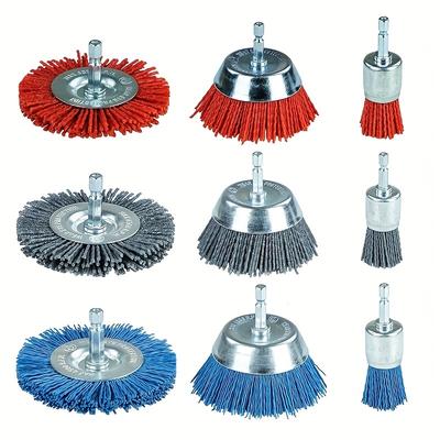 Schleifbürstenrad Nylonfaden Bohrerad Tassenschleifbürste Vielseitige Schleifbürsten 1/4 Zoll Sechskantschaft 9-teiliges Set für