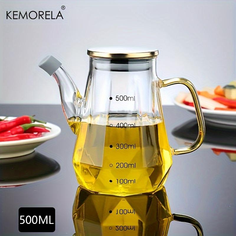

KEMORELA 1PCS Glass Diamond Oil Bottle 500/700/900ml with Scale and Handle Kitchen Soy Sauce Vinegar Condiment Storage Container