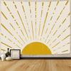 Kanuyee Gold Boho Burning Sun Tapestry Wall Hanging, Retro 70s Abstract Vintage Geometric Line Sunrise Tapestries for Bedroom Living Room Backdrop