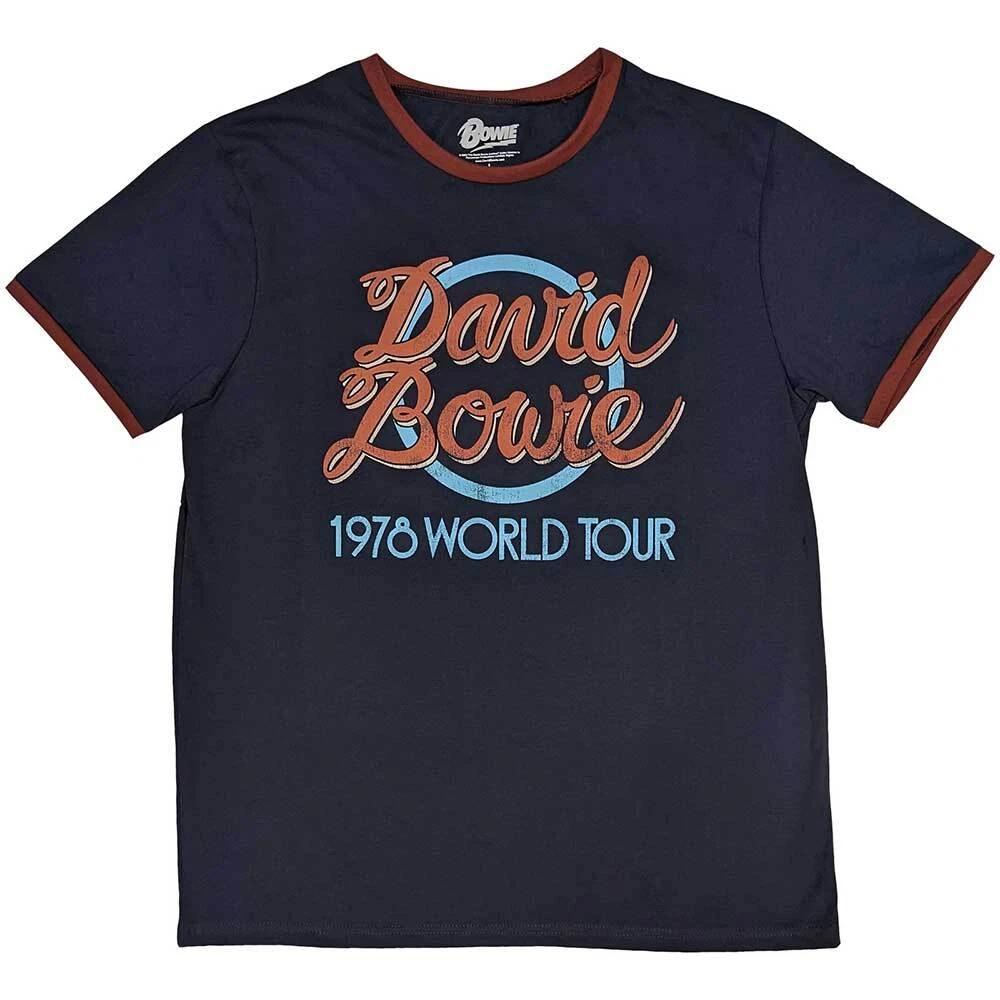 David Bowie  1978 World Tour  Navy Blue Ringer T shirt - NEW M